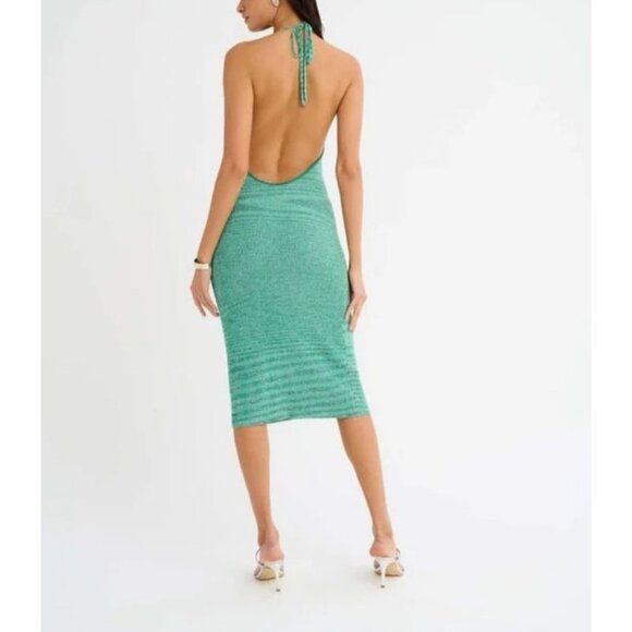 Rumored Clothing L Bodycon Dress Midi Everglade Green Riptide Open Back Summer - Picture 2 of 7